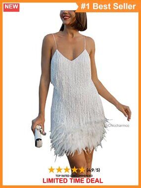Flapper Dress 20s Gatsby Sequin Beaded Fringe Mini Bodycon